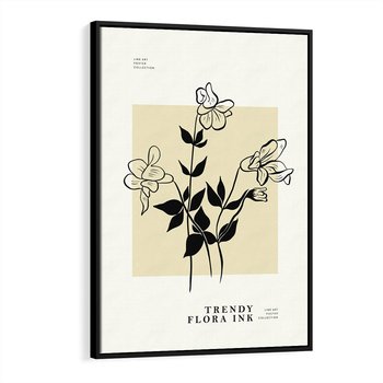 Obraz w ramie 50x70 - Malowane szkicowe tęsknoty - kwiaty, typografia - rama czarna