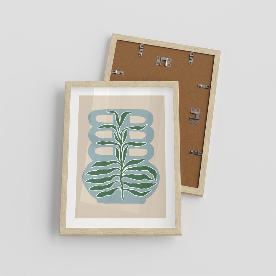 Plakat w ramie 30x40 - Wewnętrzne Spektrum - boho styl, wazon - rama drewno