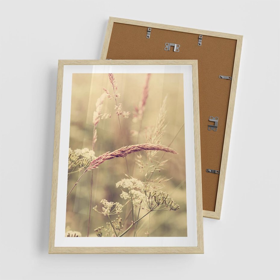 Plakat w ramie 50x70 - Boho Wizja - suszone, trawy - rama drewno