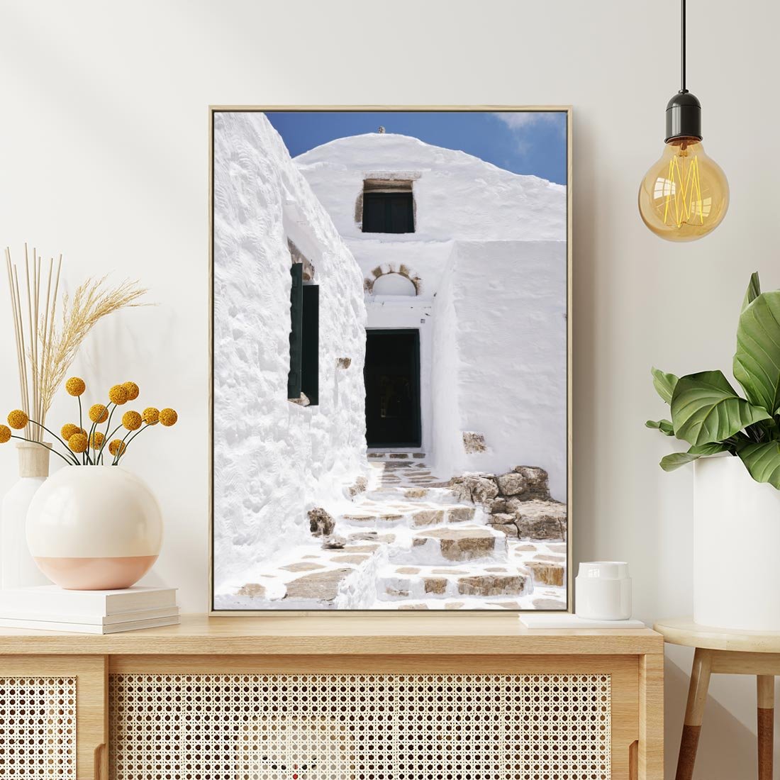 Obraz w ramie 80x120 - Santorini - Grecja błękitem malowana - Santorini, Grecja - rama drewno