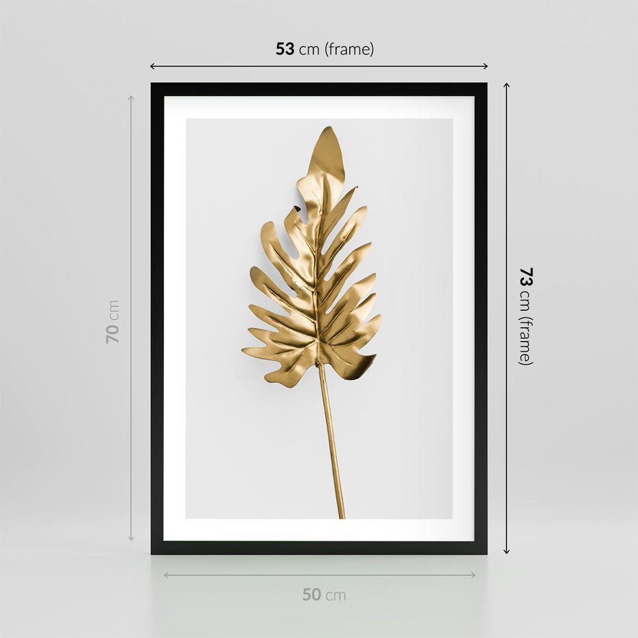 Plakat w ramie 50x70 - Ponadczasowy Urok - złote, liście - rama czarna