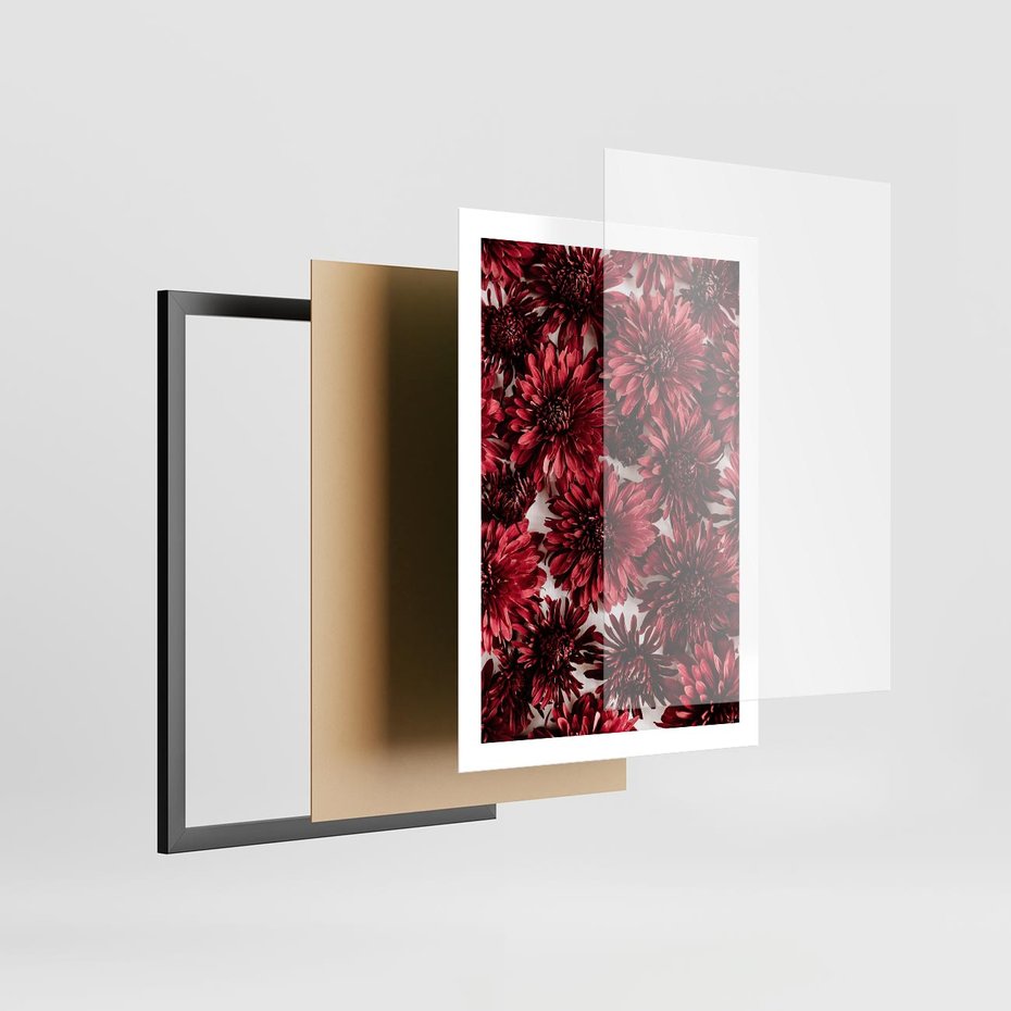 Plakat w ramie 50x70 - Energia Kwiatów - czerwone kwiaty, kompozycja - rama czarna