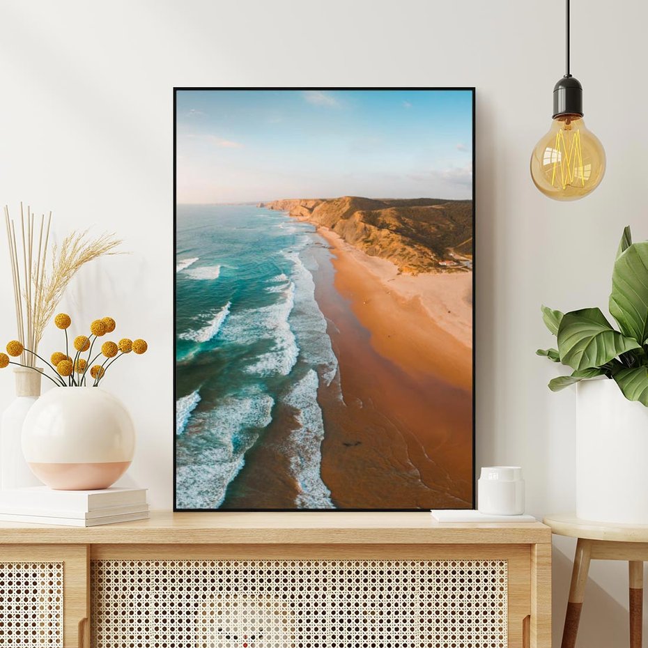 Obraz w ramie 50x70 - Z Lotu Ptaka - fotografia, plaża - rama czarna