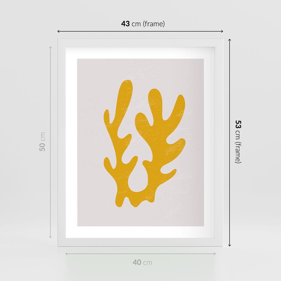 Plakat w ramie 40x50 - Abstrakcyjna Synergia - abstrakcyjna żółta forma, minimalizm - rama biała