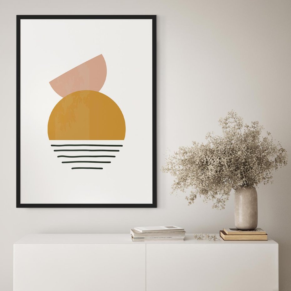 Plakat bez ramy 21x30 - Kolory Przyszłości - kompozycja kół i kresek, ciepłe kolory