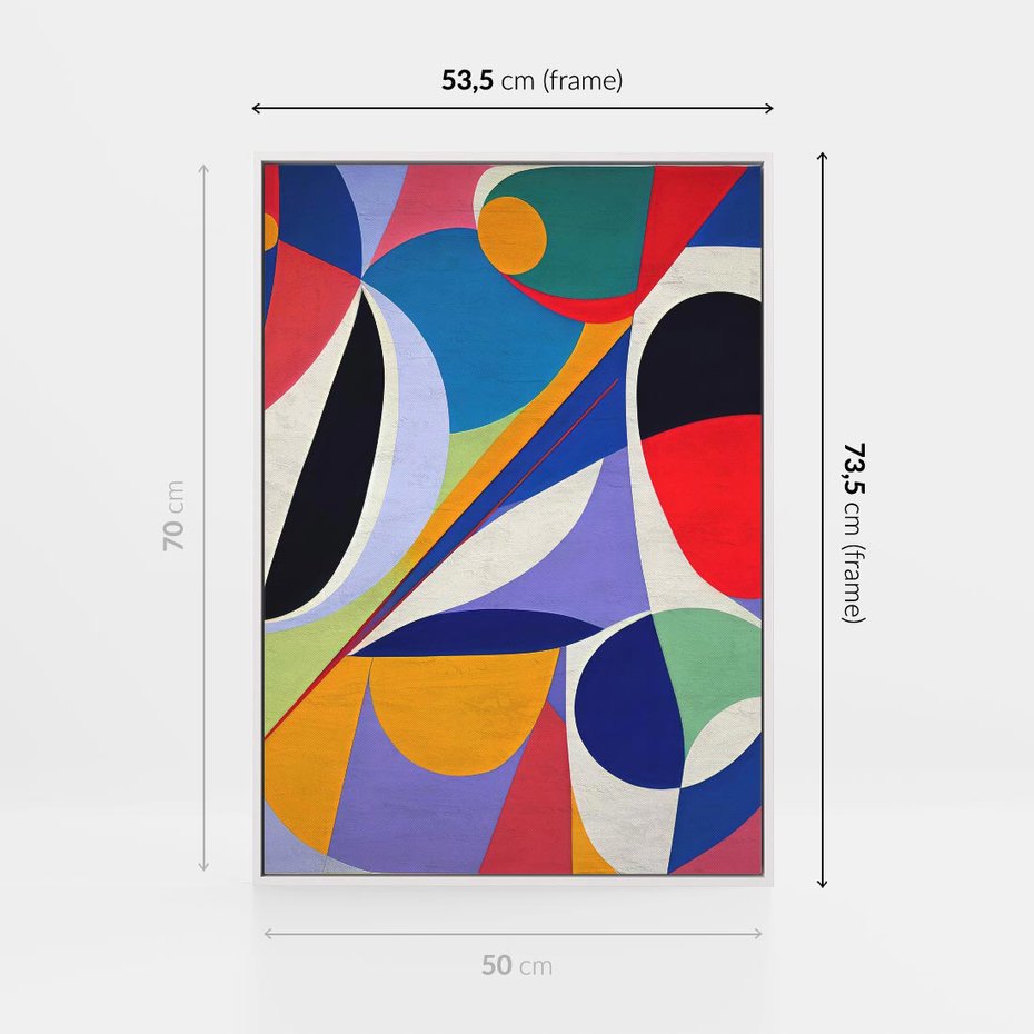 Obraz w ramie 50x70 - Kolorowe Przesunięcia Kształtów - abstrakcyjny obraz olejny, żywe kolory - rama biała