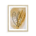 Plakat w ramie 30x40 - Monstera w Złocie - złote liście monstery, grafika - rama drewno