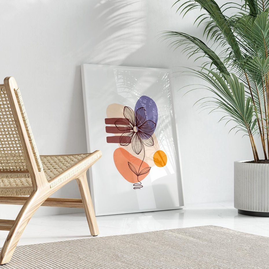 Plakat w ramie 50x70 - Migocące Odbicia Kwiatów - abstrakcyjna sztuka, plamy - rama biała