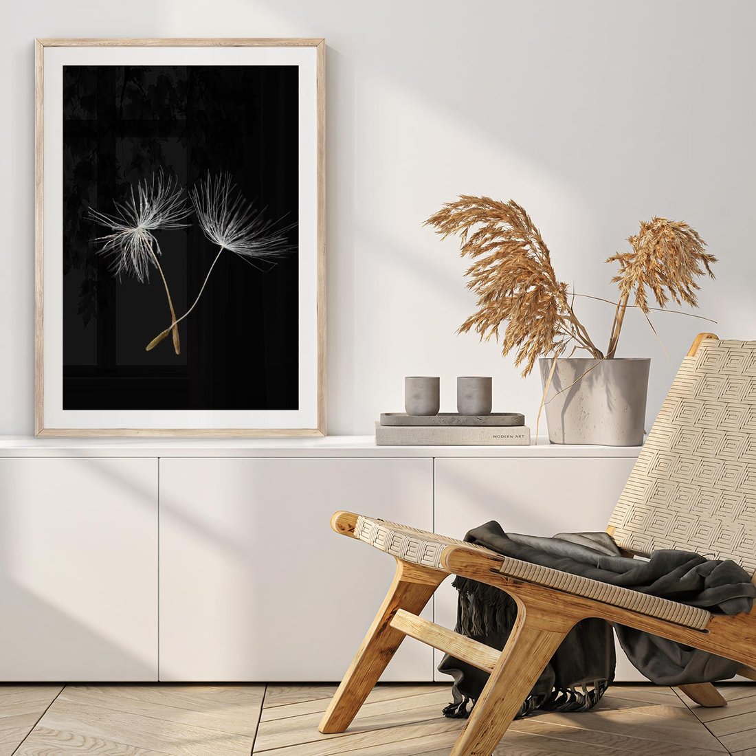 Plakat w ramie 30x40 - Delikatność Wiatru - dmuchawce, makro - rama drewno