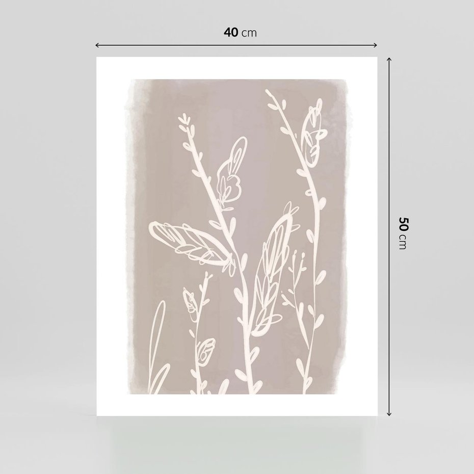 Plakat bez ramy 40x50 - Roślinne Przeniknięcia - nowoczesny subtelny plakat, beżowy