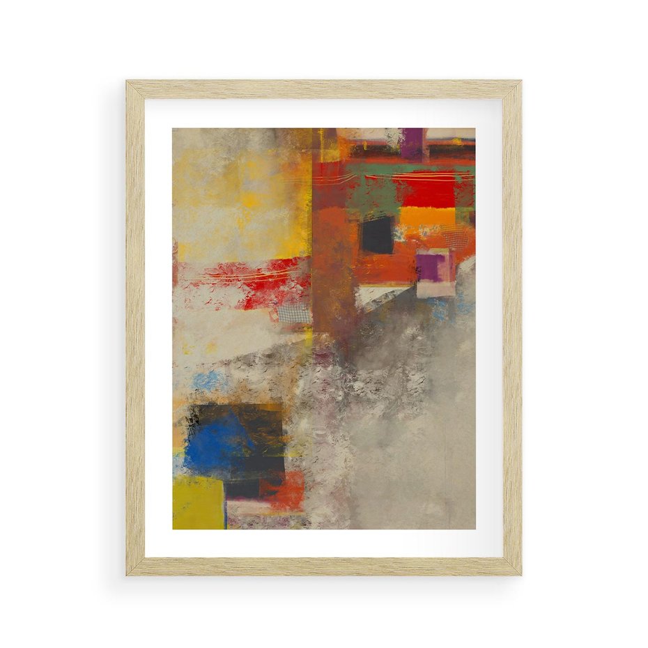 Plakat w ramie 40x50 - Abstrakcja olejna - kształty i kolory - abstrakcja, olejna - rama drewno
