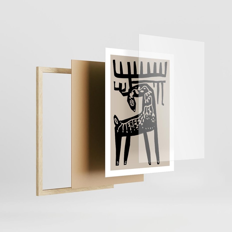 Plakat w ramie 50x70 - Konturem Zdefiniowany - skandynawska sztuka, jeleń - rama drewno