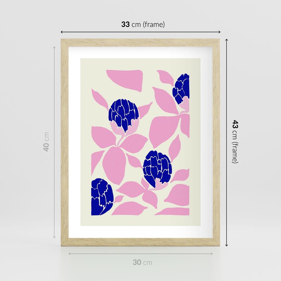 Plakat w ramie 30x40 - Impresje deszczu - nowoczesna kompozycja, kwiaty - rama drewno