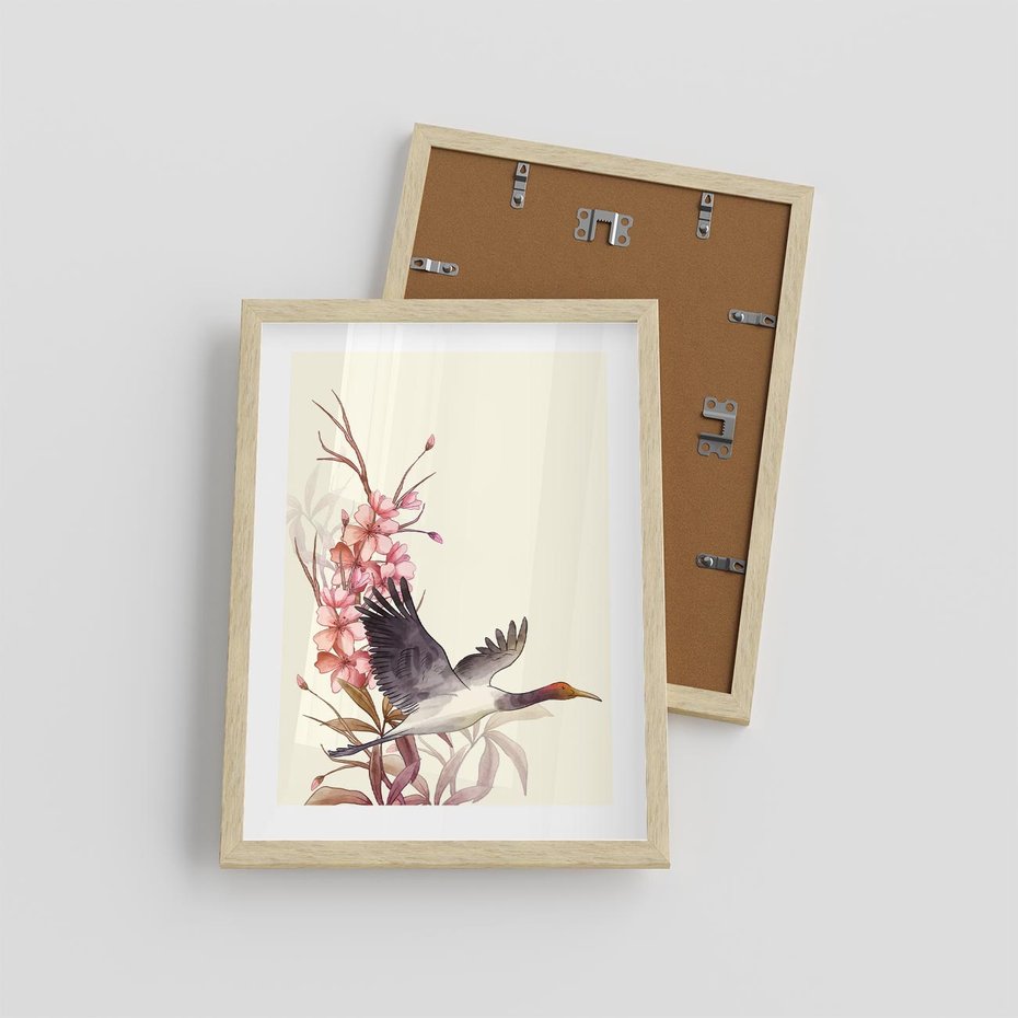Plakat w ramie 30x40 - Szept Japonii - japońska sztuka, ptak - rama drewno