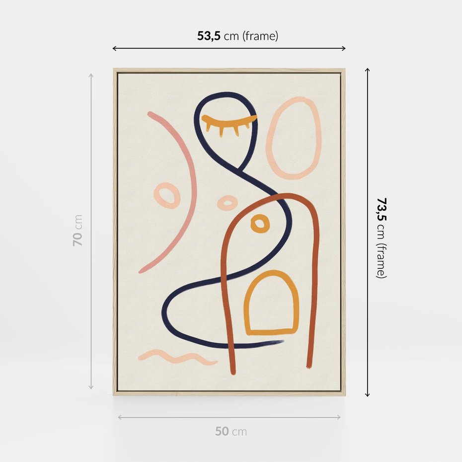 Obraz w ramie 50x70 - Mgnienie Oka - abstrakcja w stylu picasso, beżowe tło - rama drewno