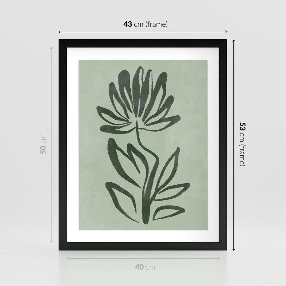 Plakat w ramie 40x50 - Zieleń Wyjątkowego Ukojenia - zielona abstrakcja, zgaszona zieleń - rama czarna