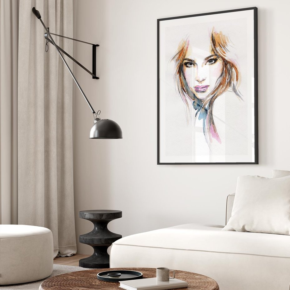 Plakat w ramie 50x70 - Abstrakcyjny portret kobiecy - grafika, kobieta - rama czarna