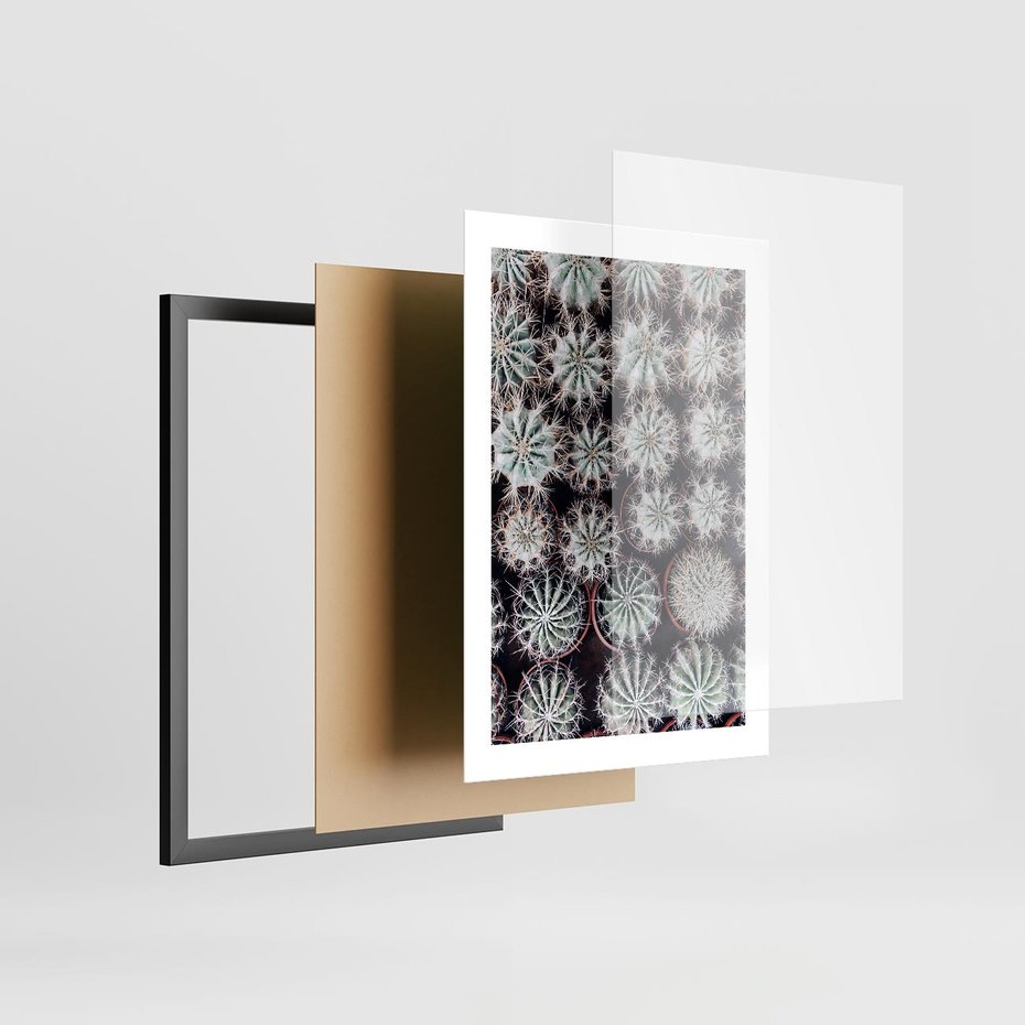 Plakat w ramie 30x40 - Wzór Kaktusów - kaktusy w doniczkach, ujęcie z góry - rama czarna