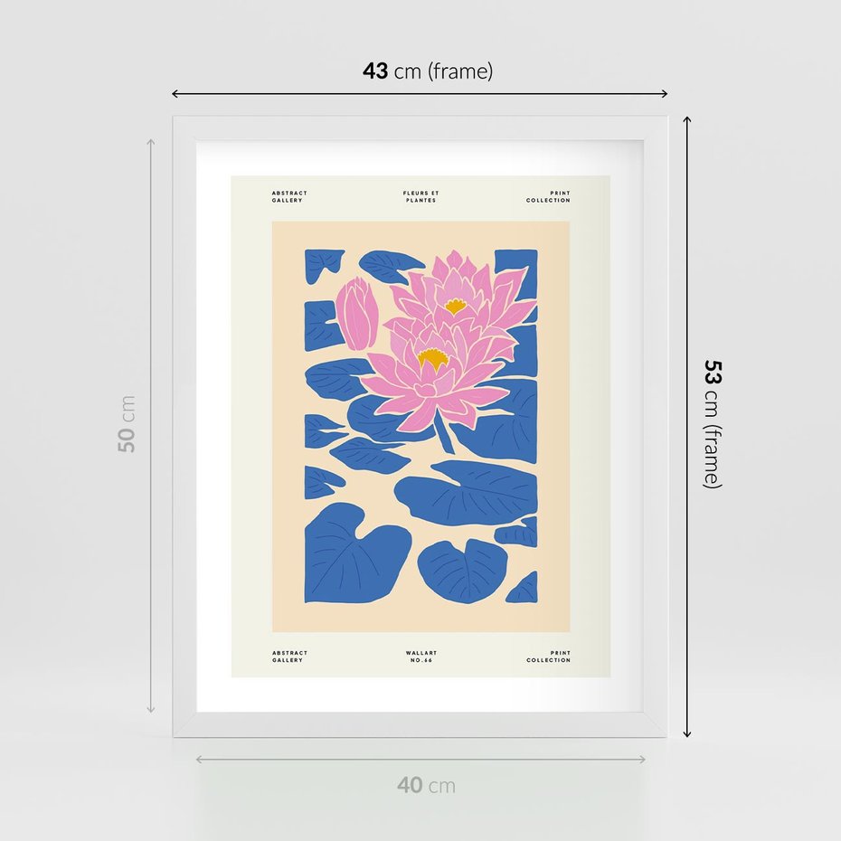 Plakat w ramie 40x50 - Rozświetlone Odbicia - lilie wodne, pastelowe kolory - rama biała