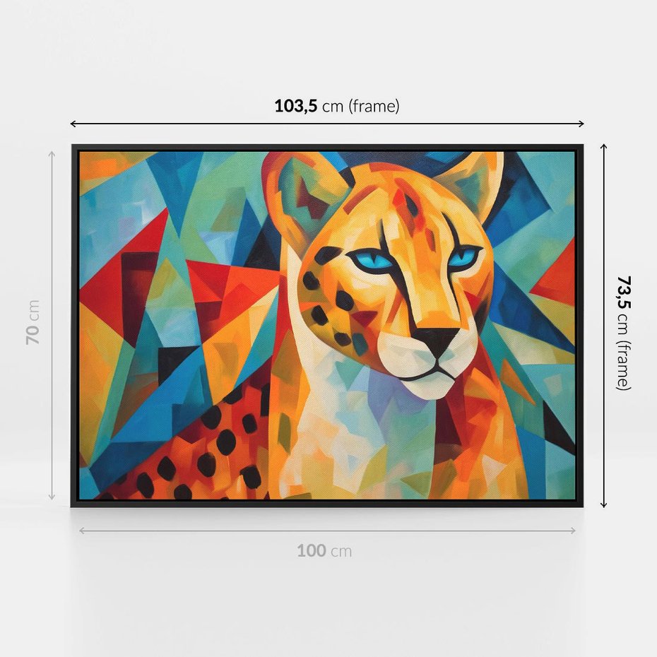 Obraz w ramie 100x70 - Dzikie Piękno - abstrakcyjny portret geparda, intensywne kolory - rama czarna