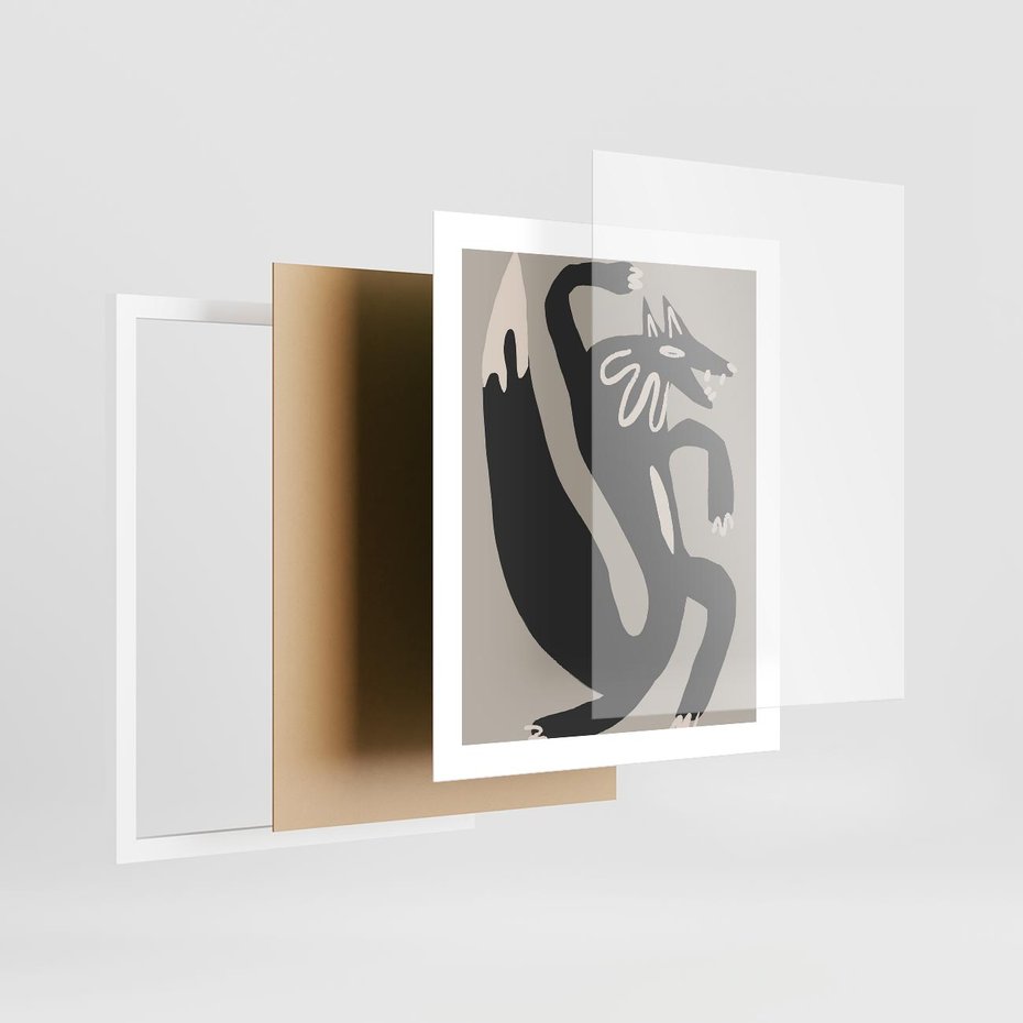 Plakat w ramie 40x50 - Strukturalne Odbicia Północy - skandynawska sztuka, lis - rama biała