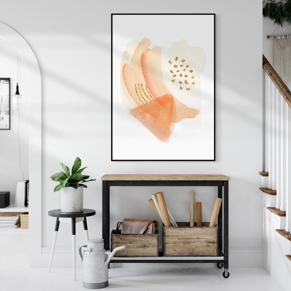 Obraz w ramie 50x70 - Rozkwitające Odbicia Form - abstrakcyjne akwarelowe plamy, minimalizm - rama czarna