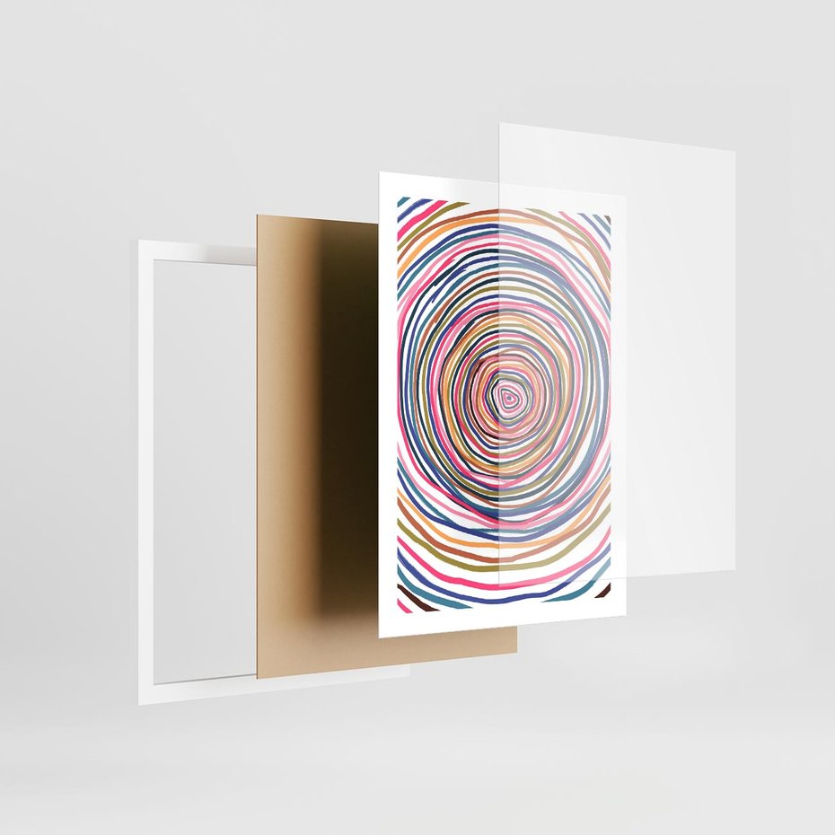 Plakat w ramie 50x70 - Cyrkulująca Harmonia - kolorowe etniczne wzory, tęczowe żywe kolory - rama biała