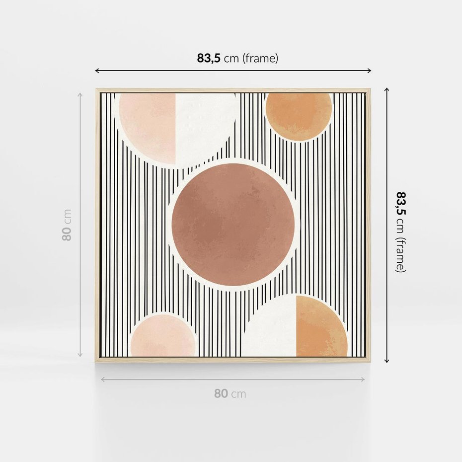 Obraz w ramie 80x80 - Rozplątane Granice - abstrakacyjna nowoczesna sztuka, koła okręgi - rama drewno