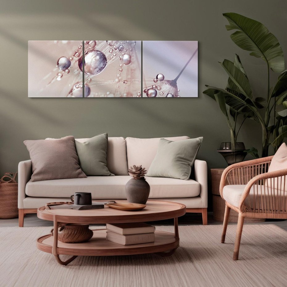 Obraz na płótnie 150x50 - Delikatne Natchnienie - krople, dmuchawce