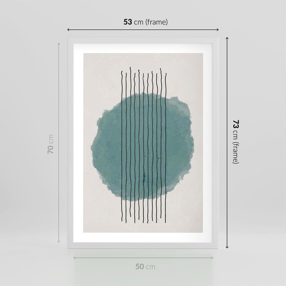 Plakat w ramie 50x70 - Podróżne Inspiracje - abstrakcyjna akwarelowa plama, nieregularne kreski - rama biała