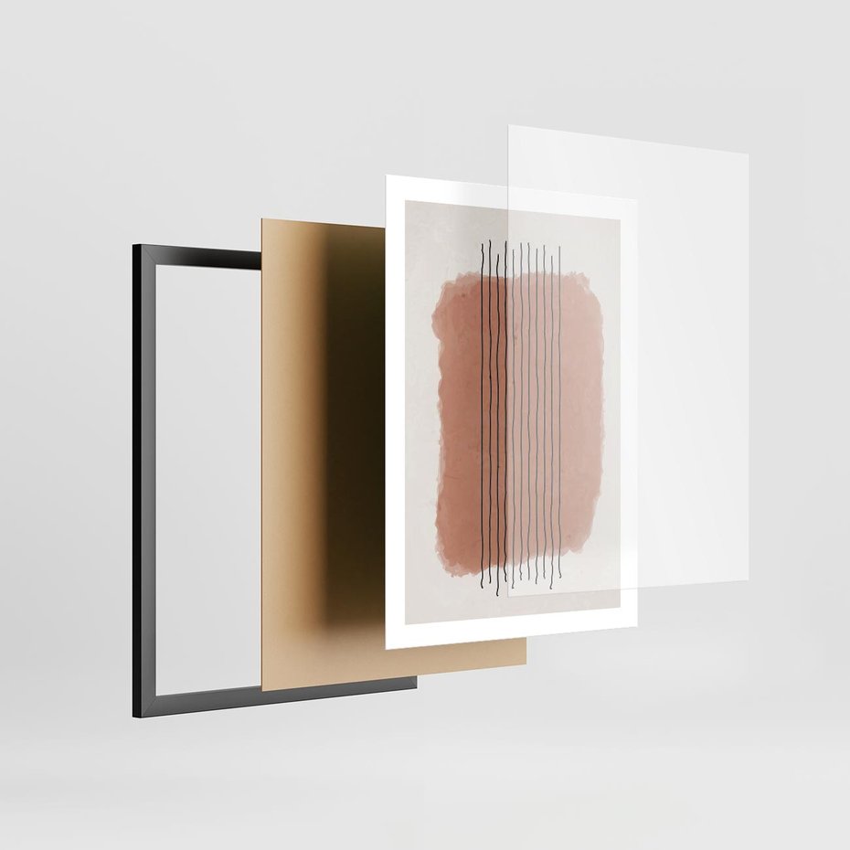 Plakat w ramie 50x70 - Rozmyte Widzenia - abstrakcyjna akwarelowa plama, nieregularne kreski - rama czarna