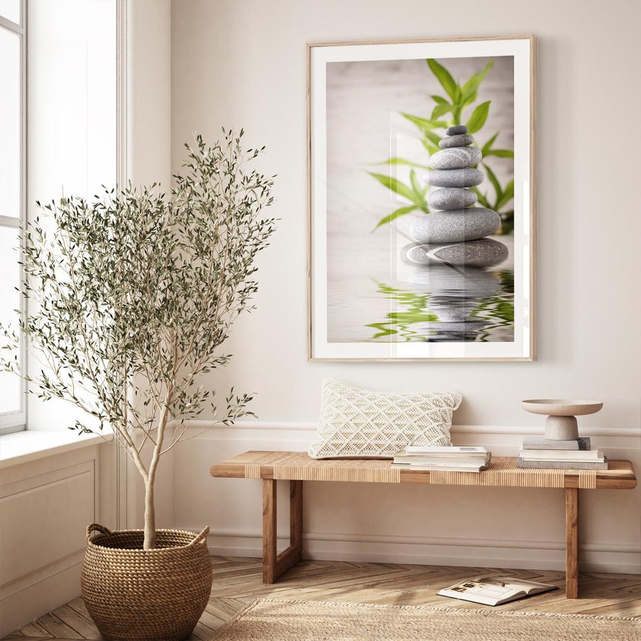 Plakat w ramie 40x50 - Spa kamienie: naturalne piękno - spa, kamienie - rama drewno