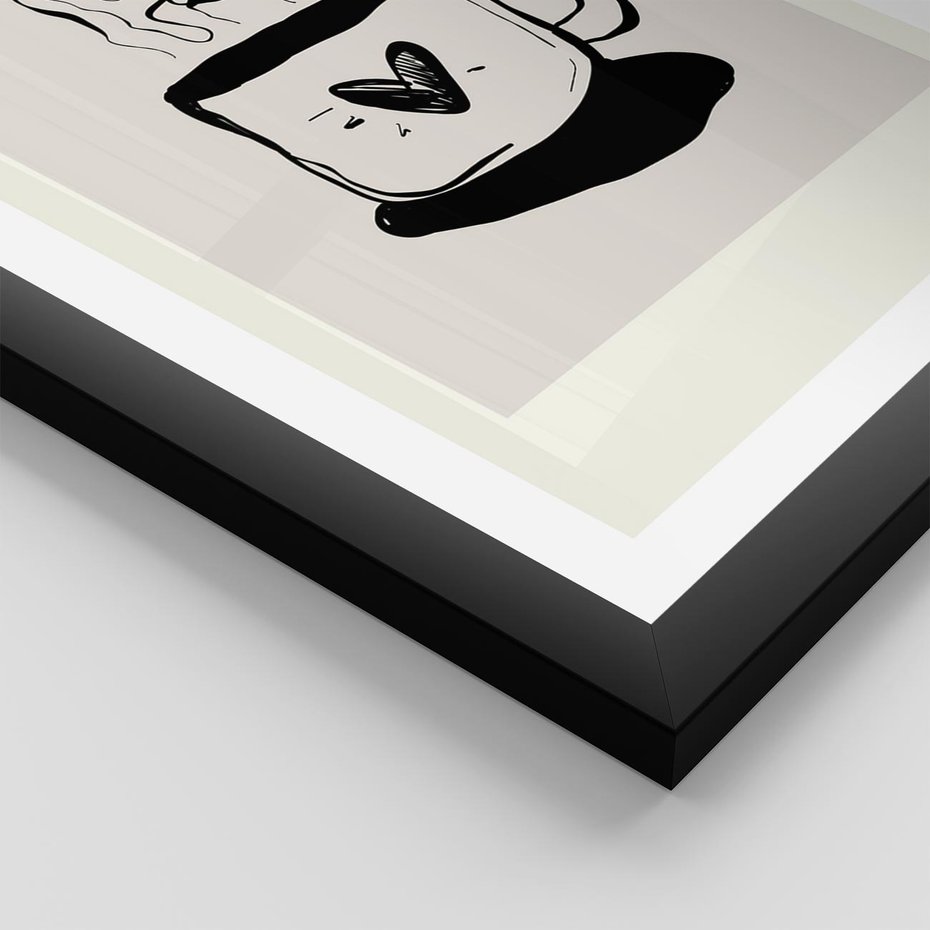 Plakat w ramie 50x70 - Grafika Kubka w Czerni i Bieli - kubek, grafika - rama czarna