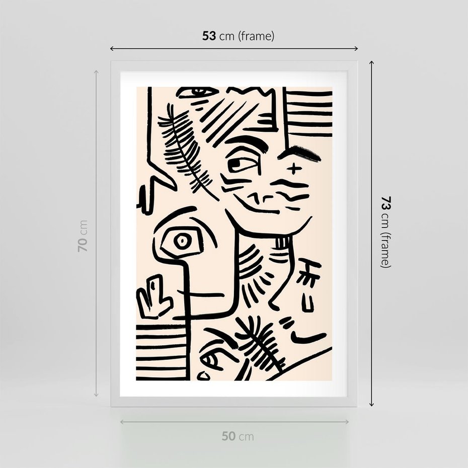 Plakat w ramie 50x70 - Ekspresyjne Odbicia Współczesności - abstrakcyjna grafika, minimalizm - rama biała