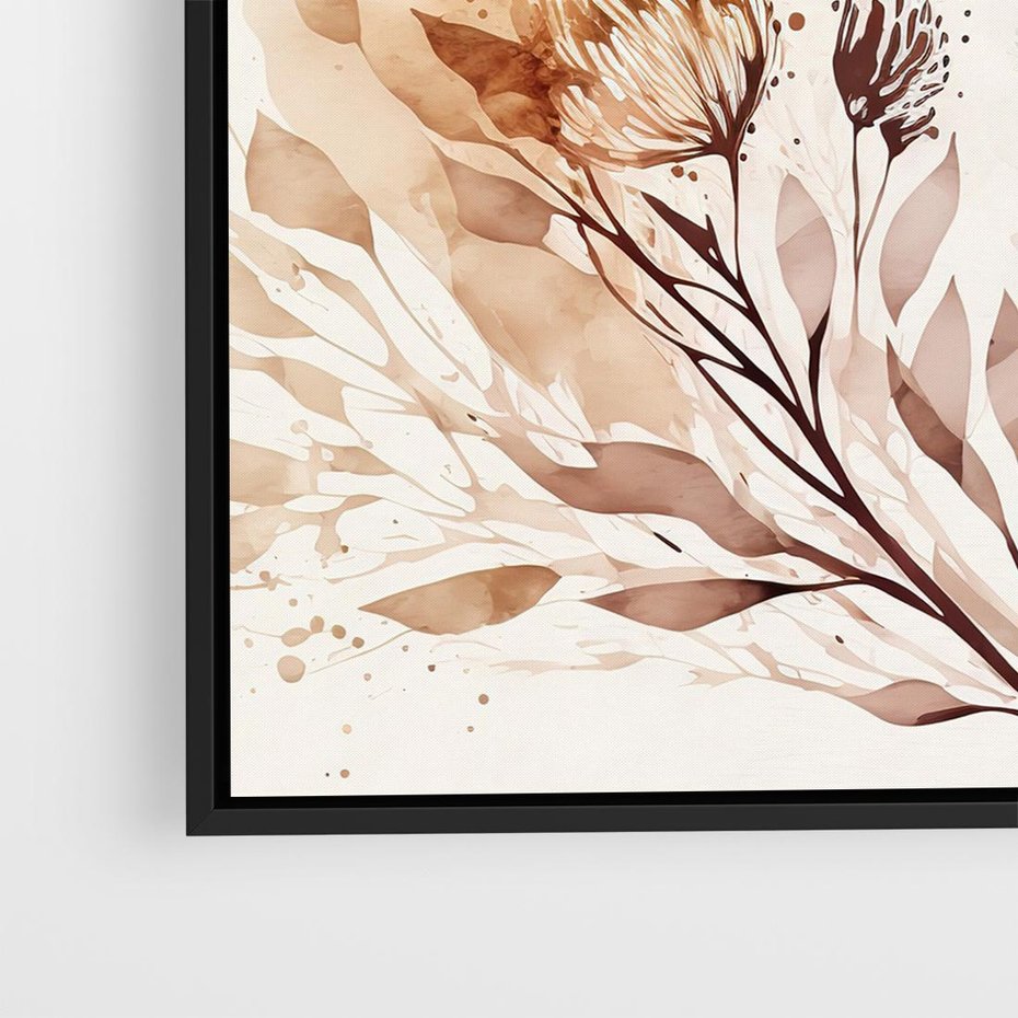 Obraz w ramie 50x50 - Nostalgiczne tańce pędzla - akwarelowe kwiaty, gałęzie - rama czarna