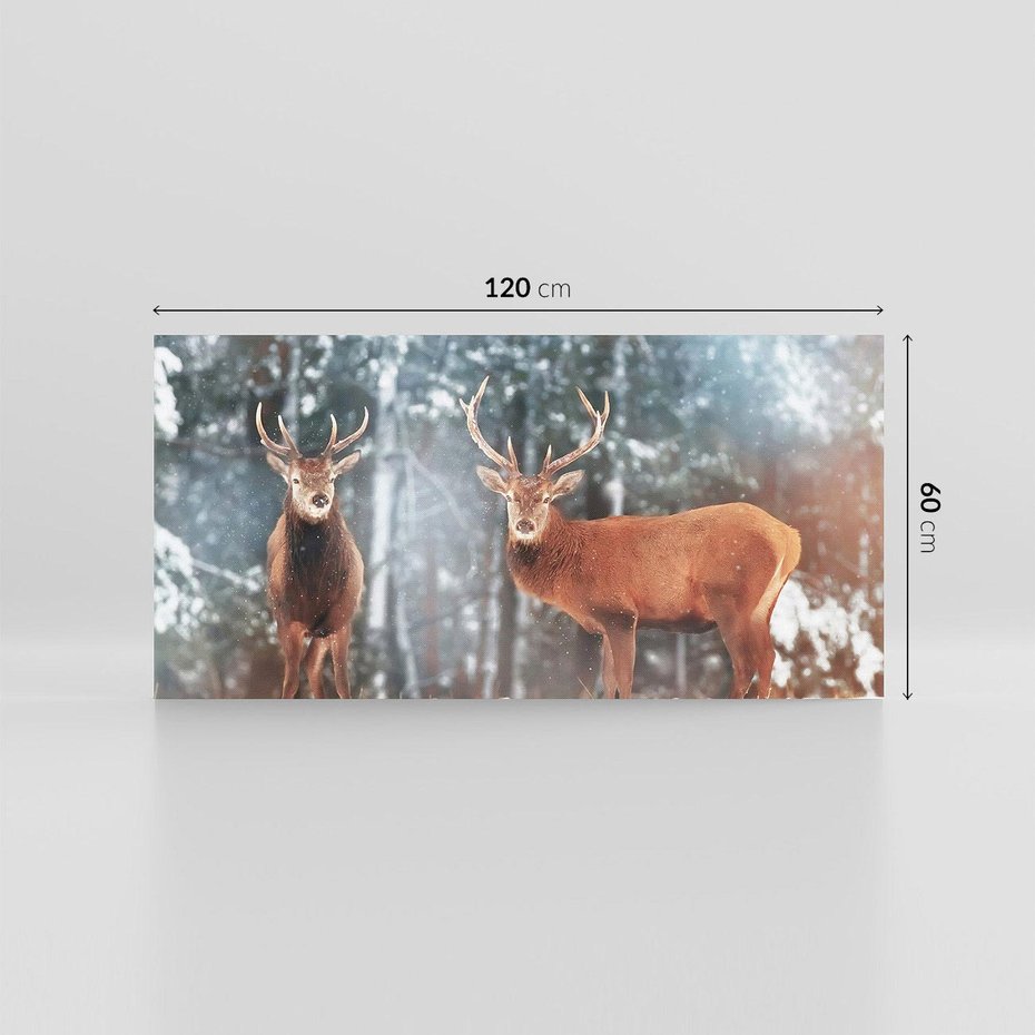 Obraz na płótnie 120x60 - Mroźne Spotkanie w Leśnej Krainie - dwa jelenie, zima