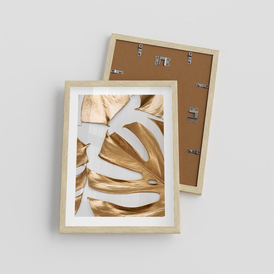Plakat w ramie 30x40 - Siła Natury - złote, liście - rama drewno