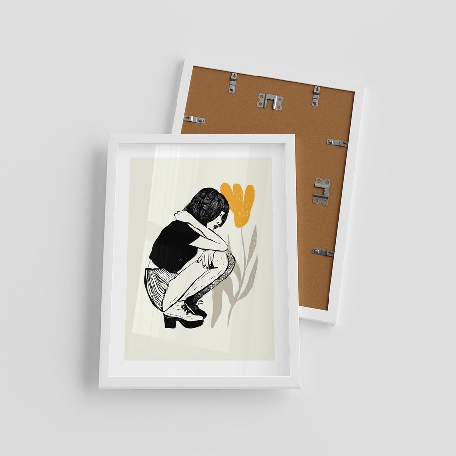 Plakat w ramie 30x40 - Kobiecy Plakat - prosta grafika, kobieta - rama biała