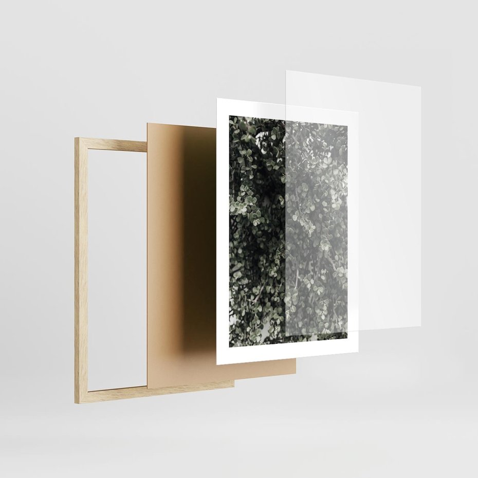 Plakat w ramie 30x40 - Jasnozielone Liście i Gałązki - liście, gałązki - rama drewno