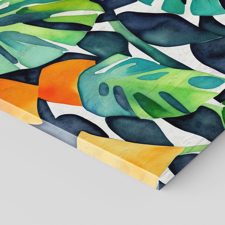 Obraz na płótnie 60x60 - Tropikalne Pragnienia - akwarela, liście tropikalne