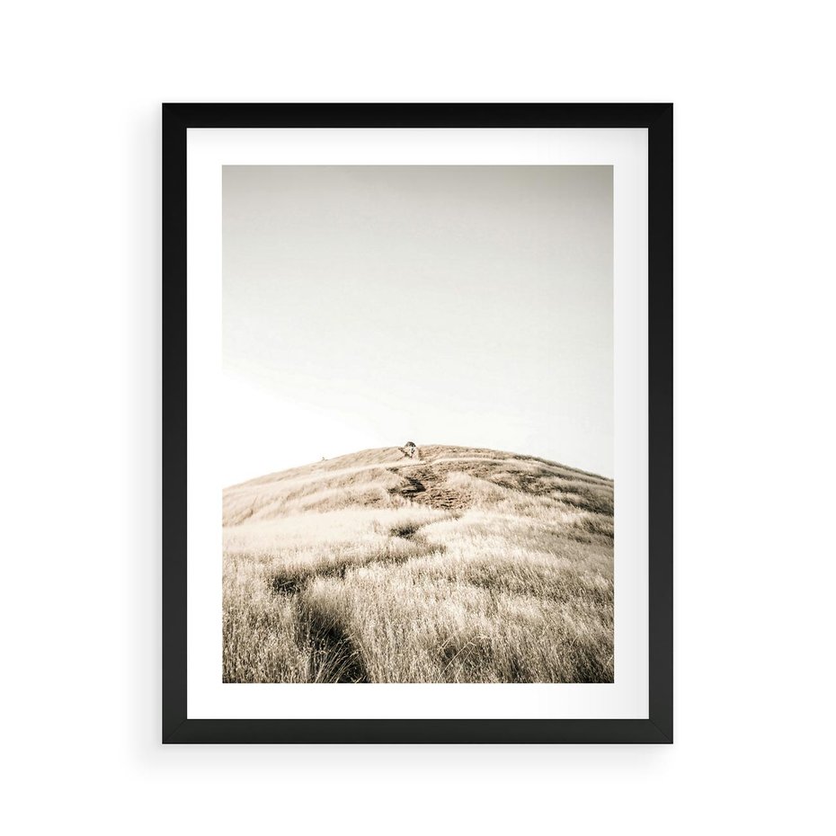 Plakat w ramie 40x50 - Wzgórze w Odcieniach Sepii - wzgórze, trawy - rama czarna