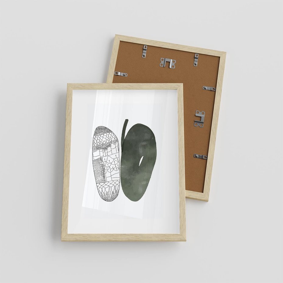 Plakat w ramie 30x40 - Przesunięte Jabłko - minimalistyczny plakat, jabłko - rama drewno