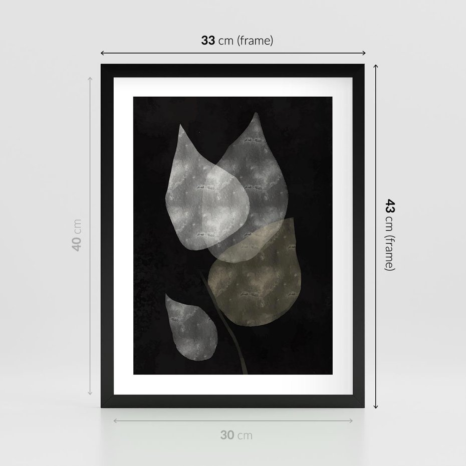 Plakat w ramie 30x40 - Mroczne Złudzenia - abstrakcyjne liście, mroczna atmosfera - rama czarna