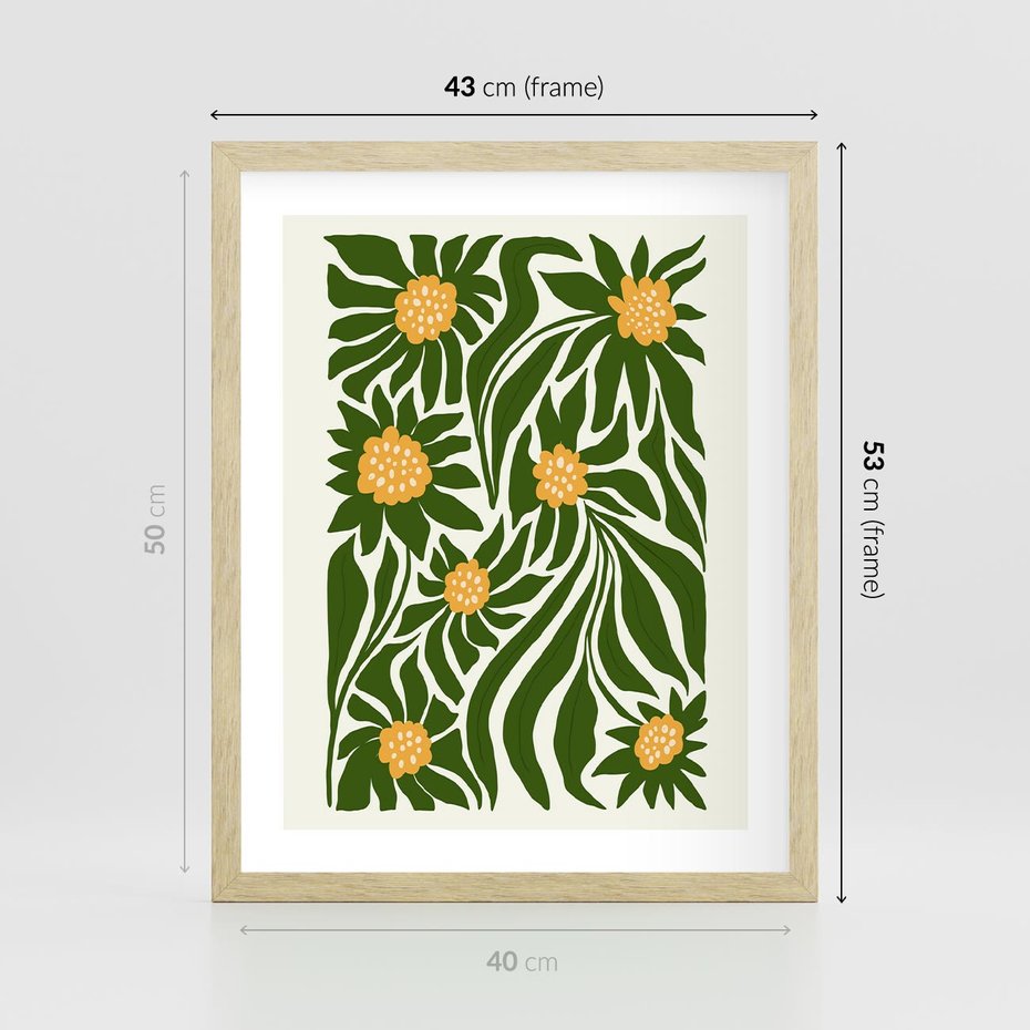 Plakat w ramie 40x50 - Spojrzenie wgłąb roślinnego świata - abstrakcyjne kwiaty, kompozycja - rama drewno