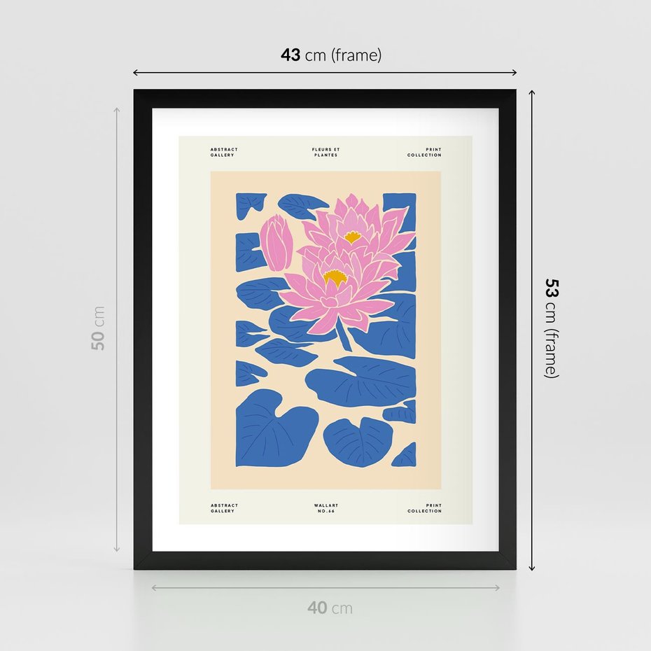 Plakat w ramie 40x50 - Rozświetlone Odbicia - lilie wodne, pastelowe kolory - rama czarna
