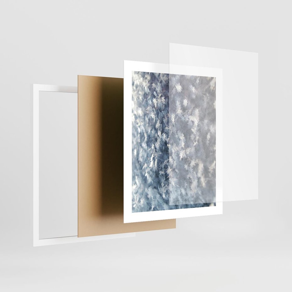 Plakat w ramie 40x50 - Magia Śnieżnych Kryształków - śnieg, szron - rama biała