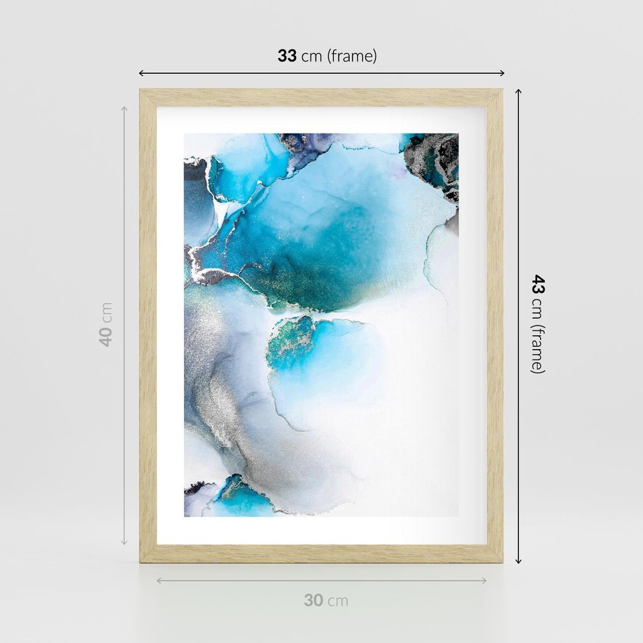 Plakat w ramie 30x40 - Elegancja Marmuru - marmur, błękit - rama drewno