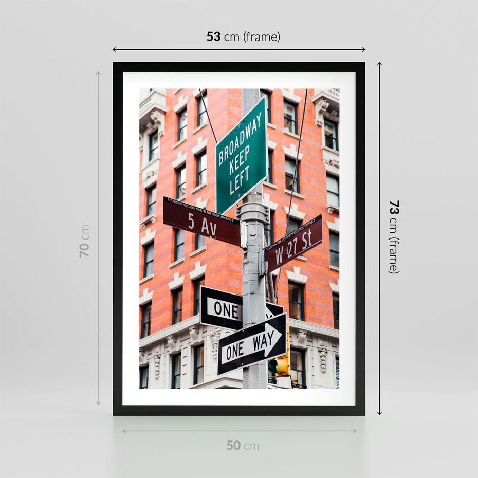 Plakat w ramie 50x70 - Namiastka wielkiego miasta - Nowy Jork, drogowskaz - rama czarna