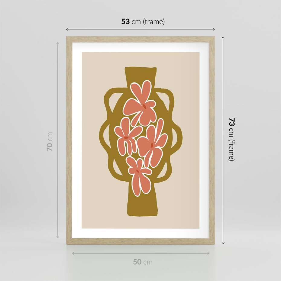Plakat w ramie 50x70 - Rozbijające Formy - abstrakcyjny plakat, kwiaty na wazonie - rama drewno