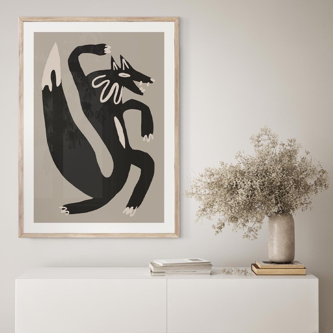 Plakat w ramie 40x50 - Strukturalne Odbicia Północy - skandynawska sztuka, lis - rama drewno